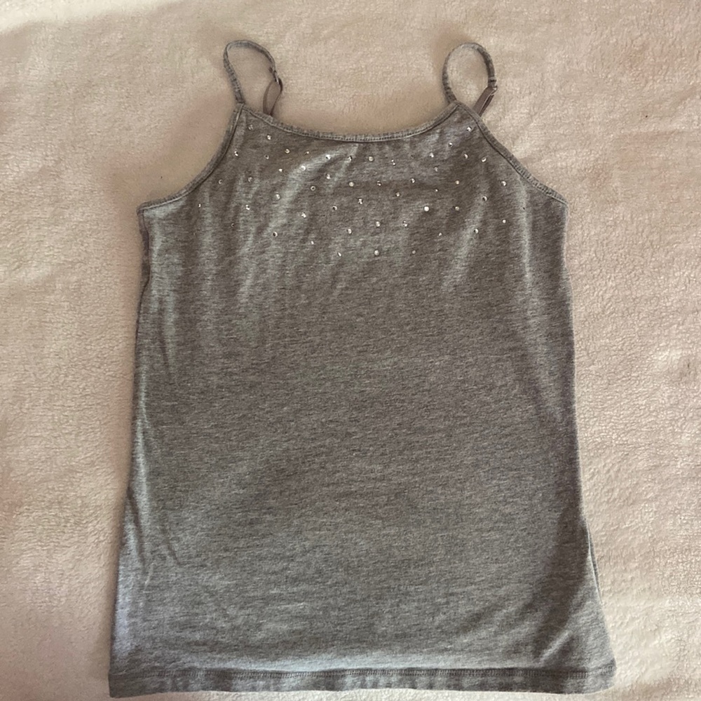 Grey rhinestone embellished camisole bra top with adjustable straps size L 10/12